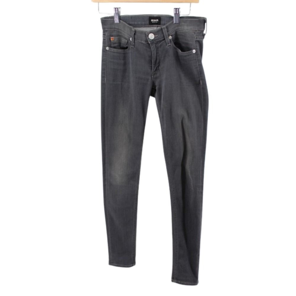 Hudson Collin midrise skinny jeans in black denim, women's size 25‎